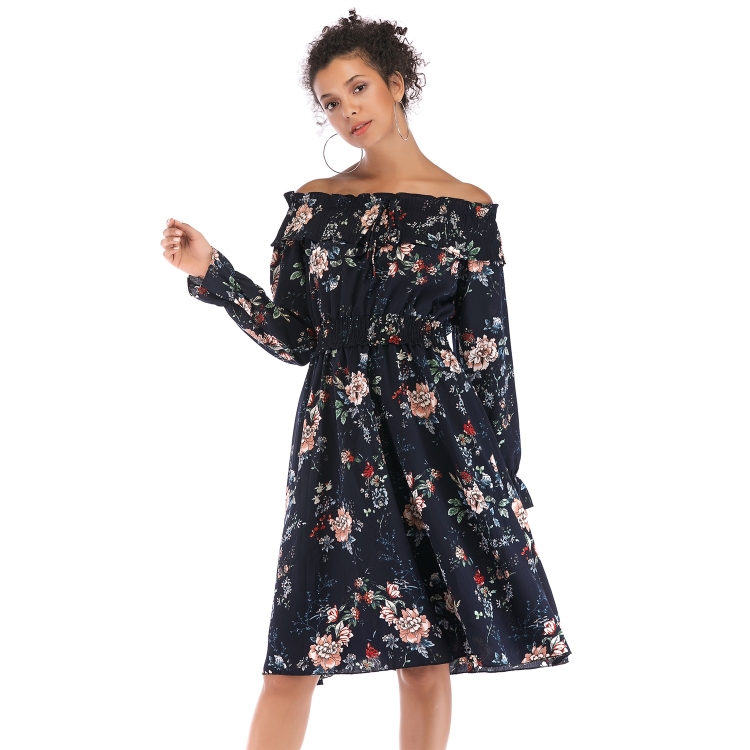 

Off-the-shoulder Neckline Strapless Dress (Color:Dark Blue Size:XL)