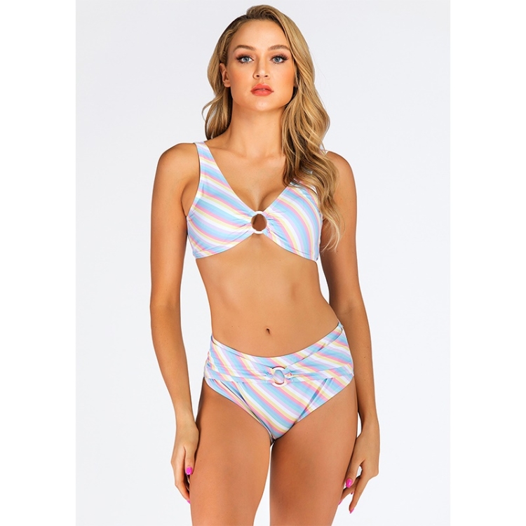 

Sexy Matte Rainbow Striped Split Bikini Swimsuit (Color:As Show Size:M)