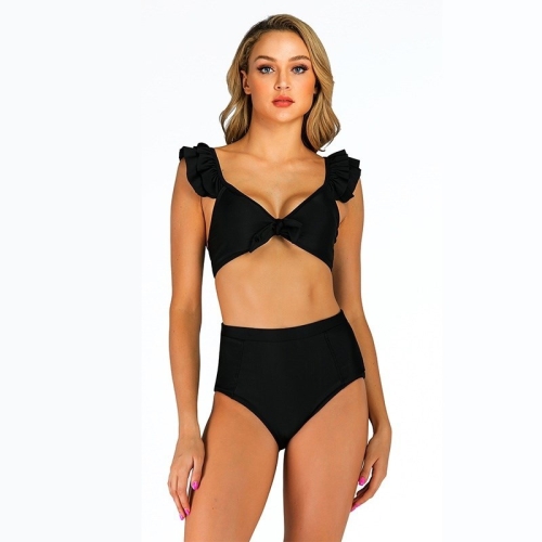 

Sexy Triangle High Waist Flash Split Split Bikini Swimsuit (Color:Black Size:M)