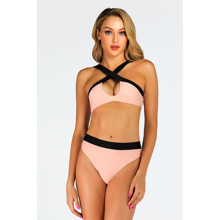 

Sexy Color-block Double-sided Cross Split Bikini Swimsuit (Color:Pink Size:XL)