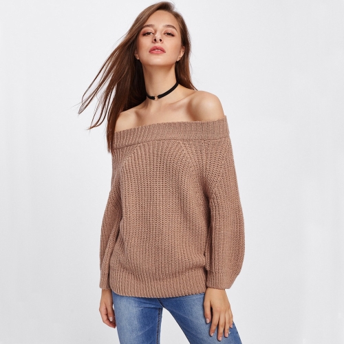 

Women Solid Color Neck Long Sleeve Pullover(Color:Brown Size:One Size)