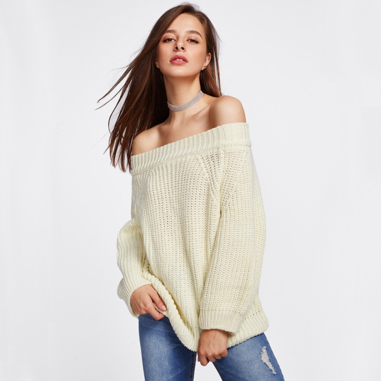

Women Solid Color Neck Long Sleeve Pullover(Color:White Size:One Size)