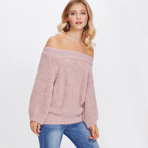 

Women Solid Color Neck Long Sleeve Pullover(Color:Pink Size:One Size)