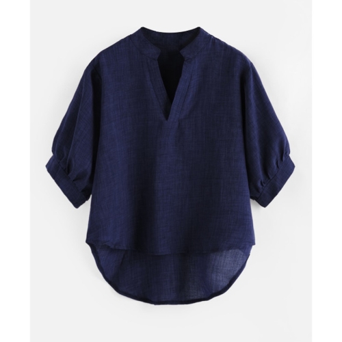 

Front Short Back Long Loose Shirt (Color:Navy Blue Size:S)