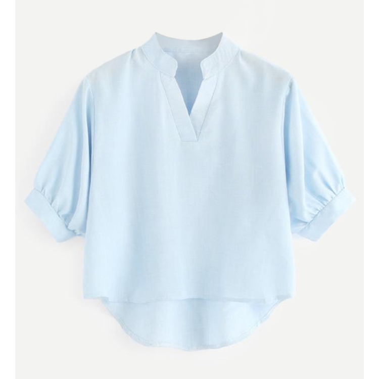 

Front Short Back Long Loose Shirt (Color:Baby Blue Size:S)
