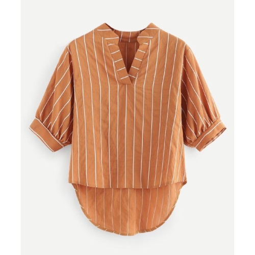 

Front Short Back Long Loose Shirt (Color:Brown Size:S)