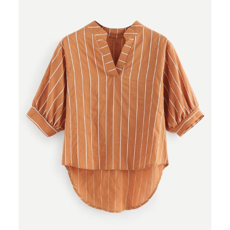 

Front Short Back Long Loose Shirt (Color:Brown Size:XL)
