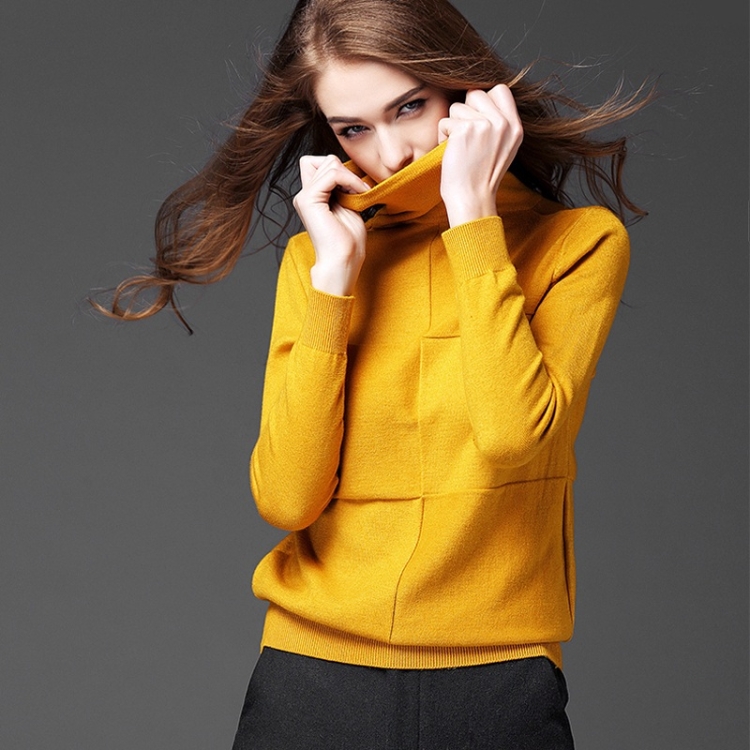 

Women Turtleneck Heap Collar Long Sleeve Bottoming Knit Sweater(Color:Yellow Size:One Size)