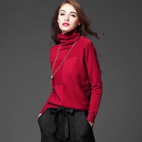 

Women Turtleneck Heap Collar Long Sleeve Bottoming Knit Sweater(Color:Red Size:One Size)