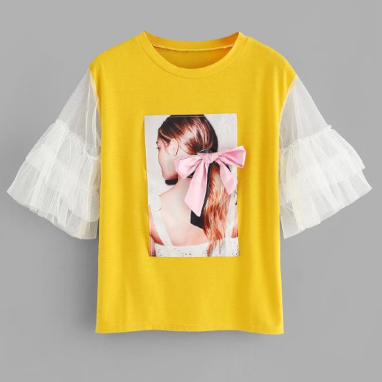 

Patchwork Mesh Stitching T-shirt (Color:Yellow Size:XL)