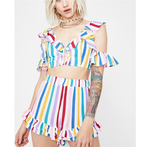 

Color Stripe Camisole Suit (Color:As Show Size:M)