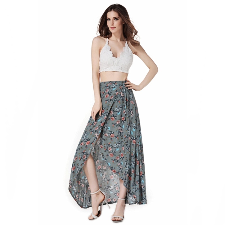 

Split High Waist Cotton Irregular Lace Skirt (Color:Blue Size:M)