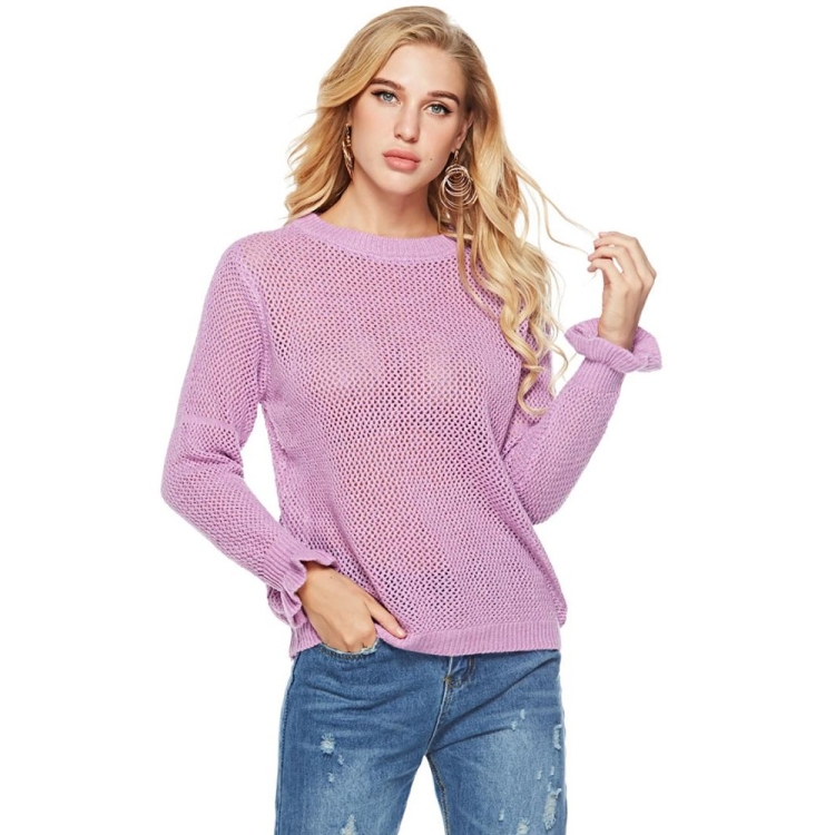 

Women Winter Round Neck Ruffle Sleeve Pullover(Color:Purple Size:One Size)