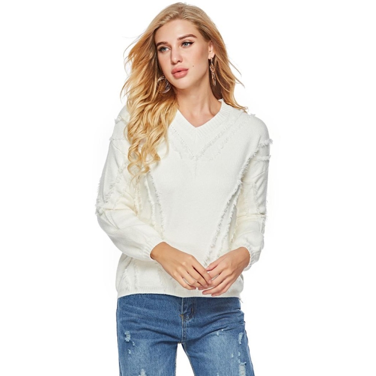 

Women Winter V-Neck Pullover Sweater(Color:White Size:One Size)