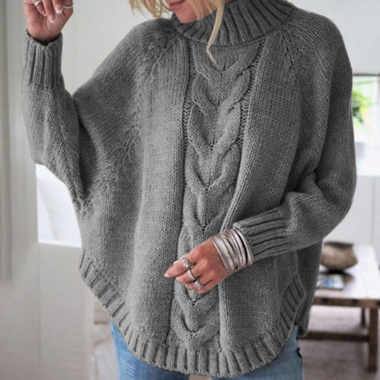 

Women Loose Bat Sleeve Turtleneck Knit Sweater (Color:Grey Size:S)
