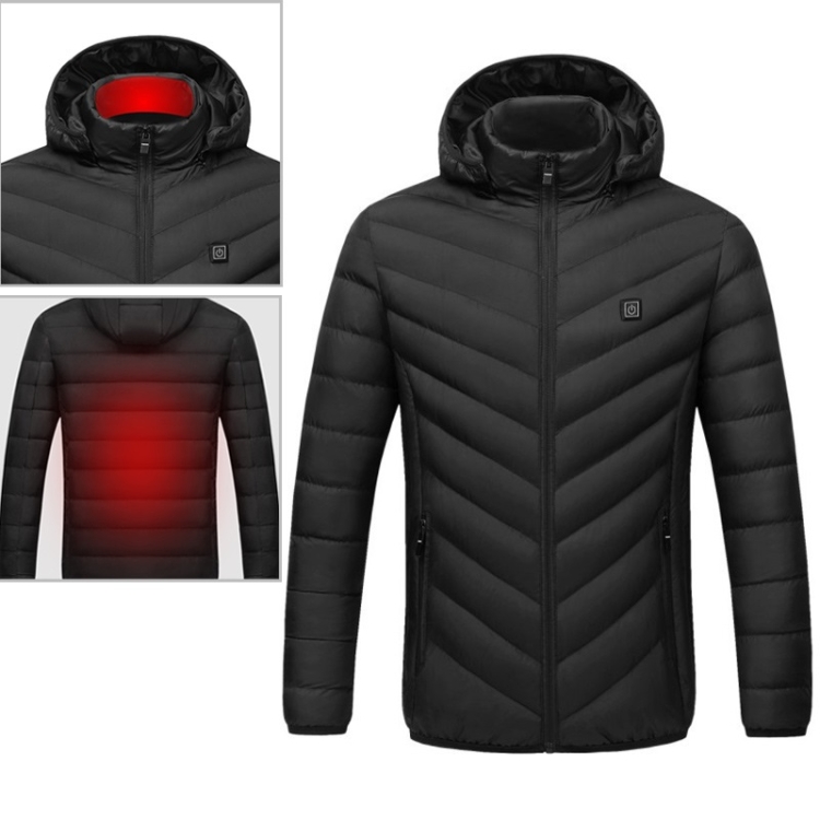 

USB Heated Smart Constant Temperature Hooded Warm Coat for Men and Women (Color:Black Size:XL)