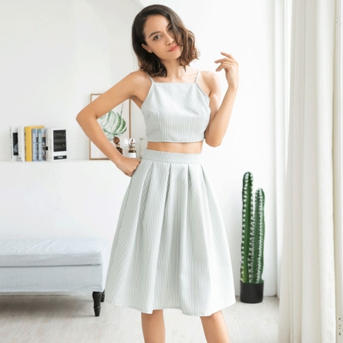 

Camisole High Waist Pleated Vacation Skirt Set (Color:As Show Size:L)