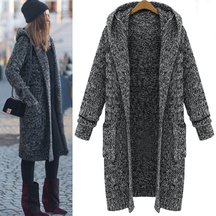 

Plus Size Women Winter Hooded Midi Cardigan(Color:Grey Size:One Size)
