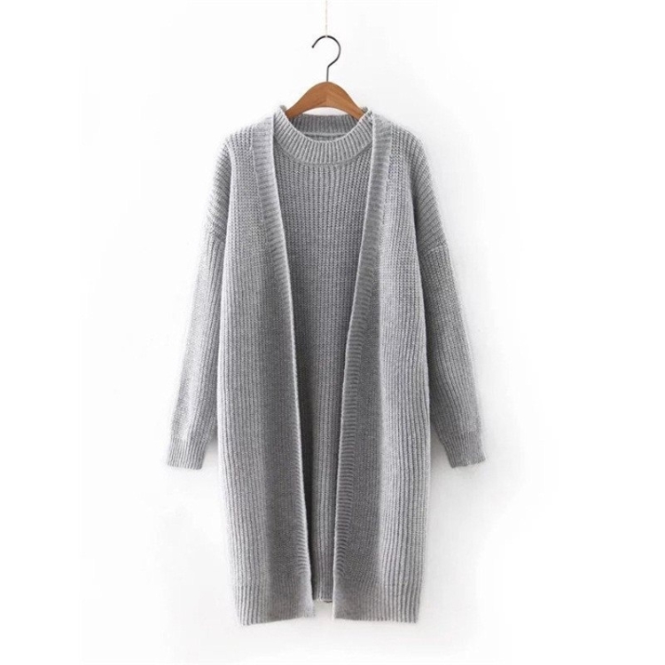 

Women Winter Round Neck Knitted Mid-Length Two-Piece Sweater Skirt (Color:Light Grey Size:One Size)
