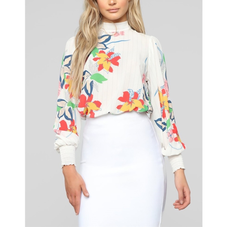 

Lace Up Printed Long Sleeve Shirt (Color:As Show Size:L)