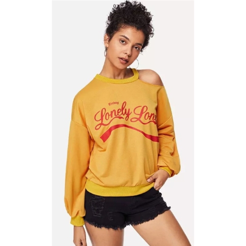 

Off-the-shoulder Printed Sweatshirt (Color:Yellow Size:XL)