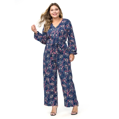 

Plus Size Women Printed Jumpsuit (Color:Dark Blue Size:3XL)