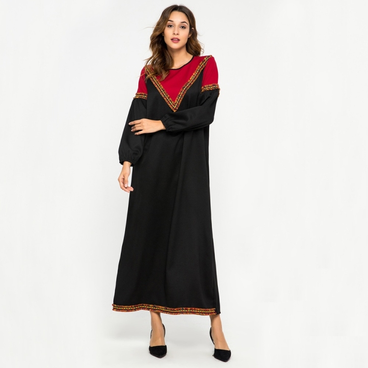 

Women Knit Contrast Paneling Long Sleeve Dress (Color:Black Size:XL)