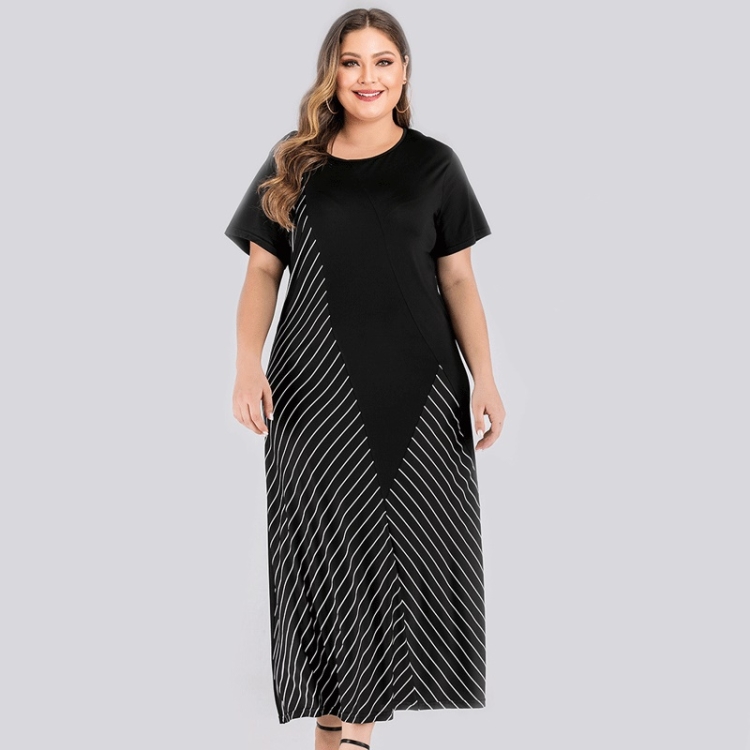 

Plus Size Women Striped Stitching Dress (Color:Black Size:XL)