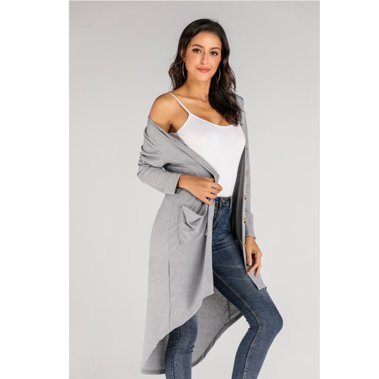 

Fashion Cardigan Solid Color Knit Sweater (Color:Grey Size:S)