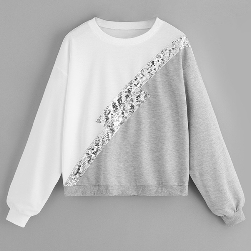 

Sequined Contrasting Loose Sweatshirt (Color:Grey White Size:S)