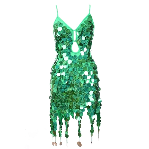 

Women Sequined Latin Dance Dress (Color:Green Size:One Size)