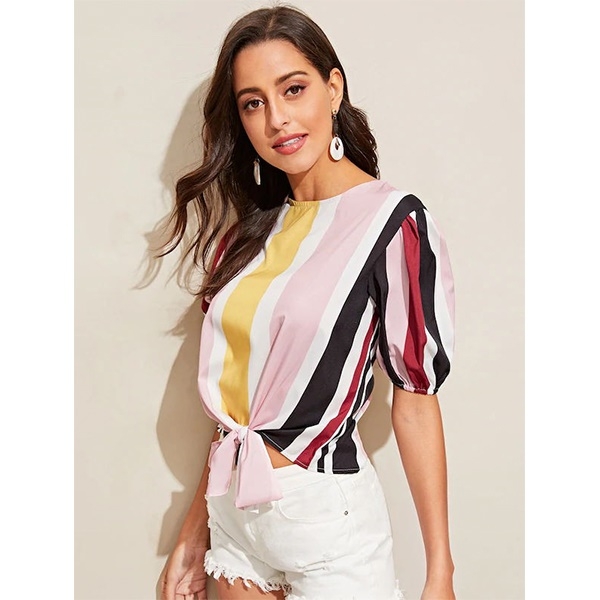 

Slim Fit Striped Vacation Short Sleeve Shirt (Color:As Show Size:S)