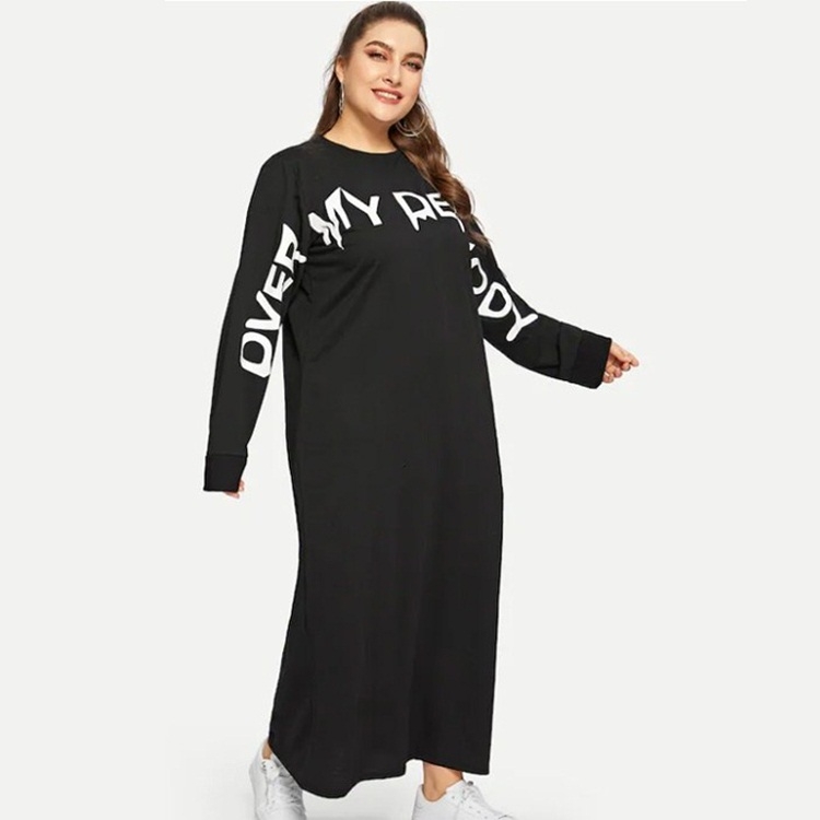 

Long Sleeve Casual Sweatshirt Dress (Color:Black Size:0XL)