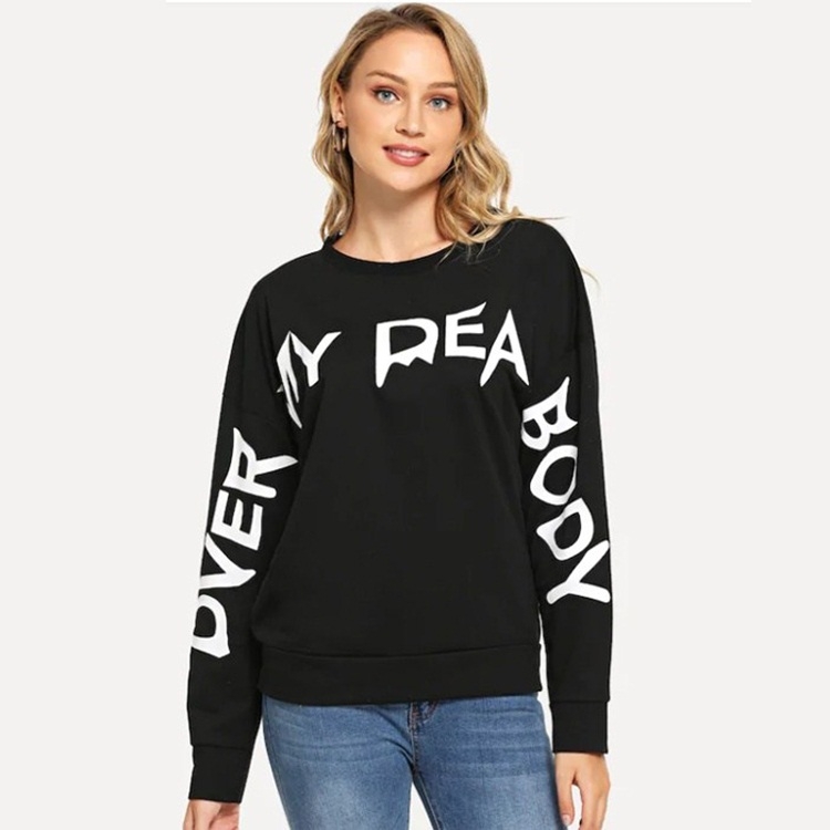 

Long Sleeve Letter Print Sweatshirt (Color:Black Size:S)
