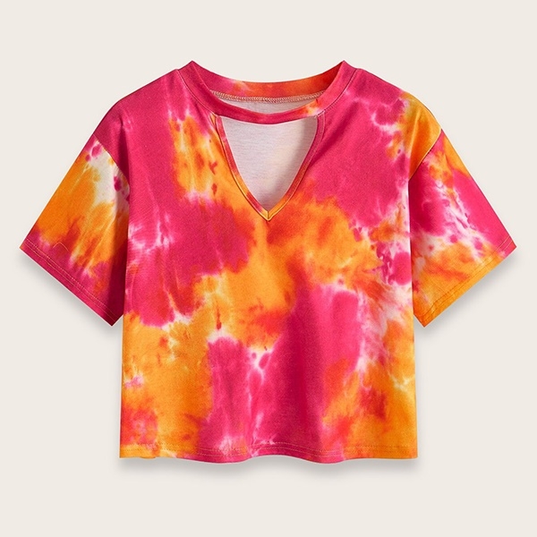 

V-neck Halter Straight T-shirt (Color:Rose Red Size:XL)