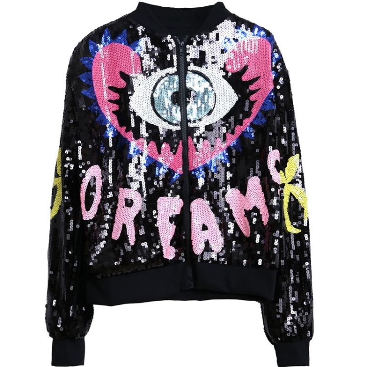 

Women Sequined Round Neck Long Sleeve Baseball Uniform (Color:Black Size:One Size)
