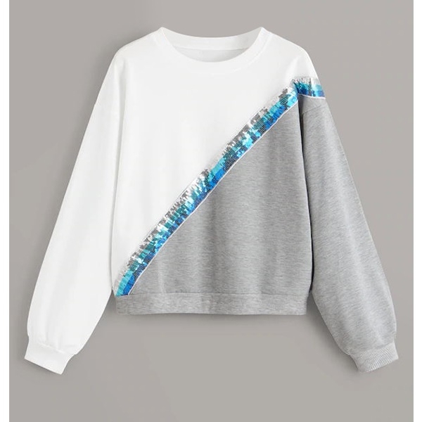 

Round Neck Casual Colorblock Sweatshirt (Color:Grey White Size:S)