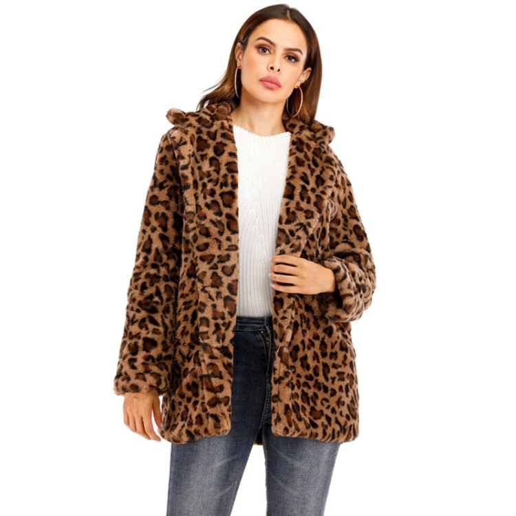 

Women Leopard Short Plush Coat (Color:Brown Size:L)