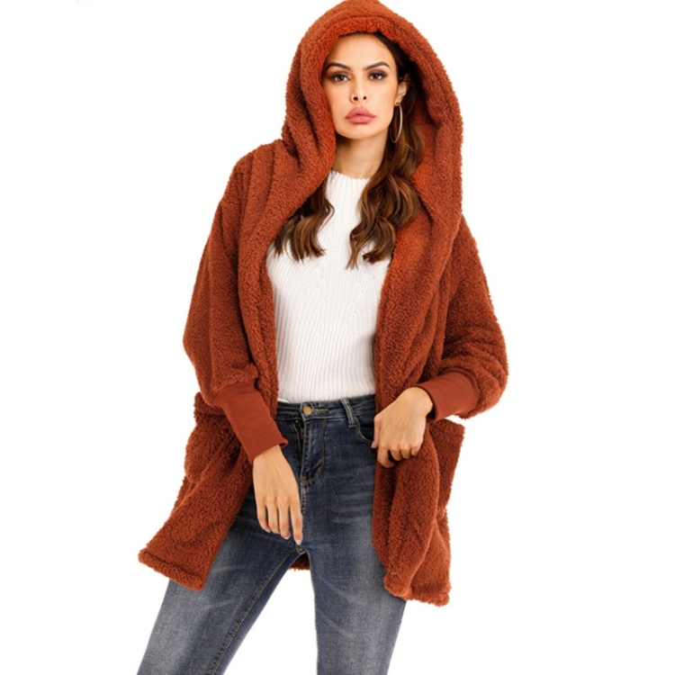 

Women Fleece Hooded Jacket (Color:Brown Size:2XL)