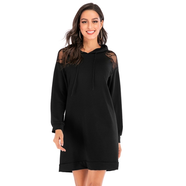 

Women Lace Hooded Dress (Color:Black Size:M)