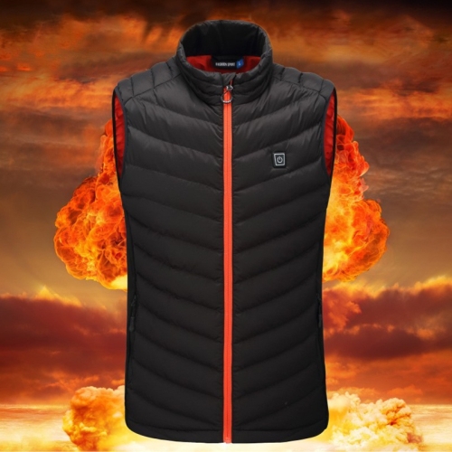 

USB Security Smart Constant Temperature Fever Men Stand Collar Cotton Vest(Color:Black Red Size:2XL)