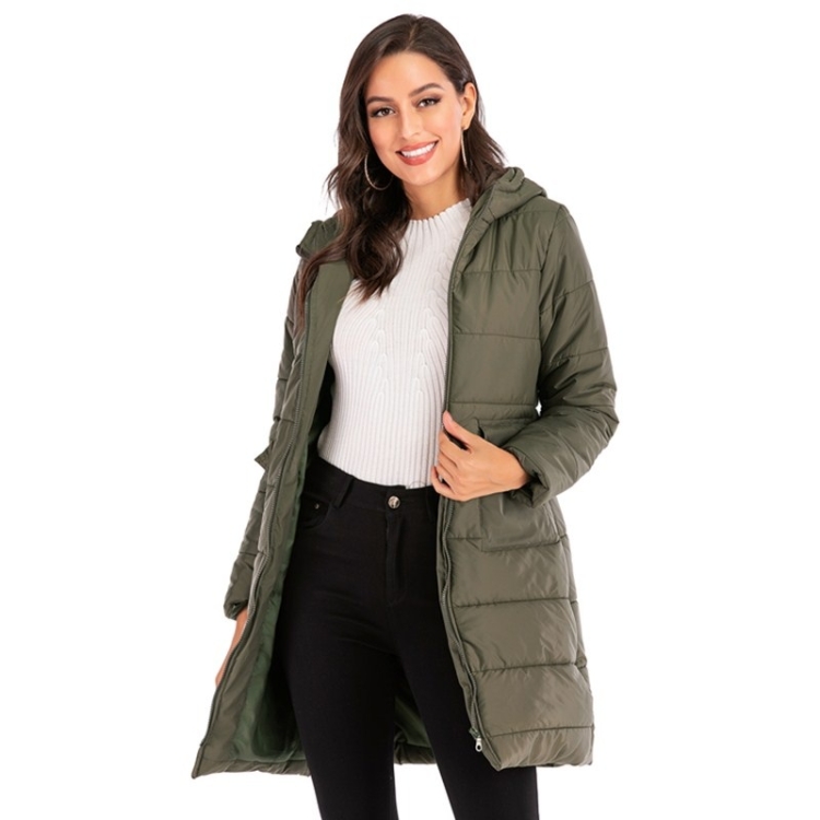 

Women Long Hooded Cotton Jacket (Color:Green Size:M)