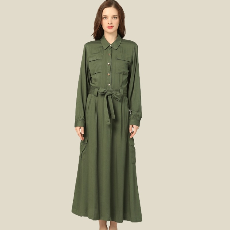 

Slim Long Sleeve Lapel Long Coat Shirt Dress (Color:Army Green Size:S)