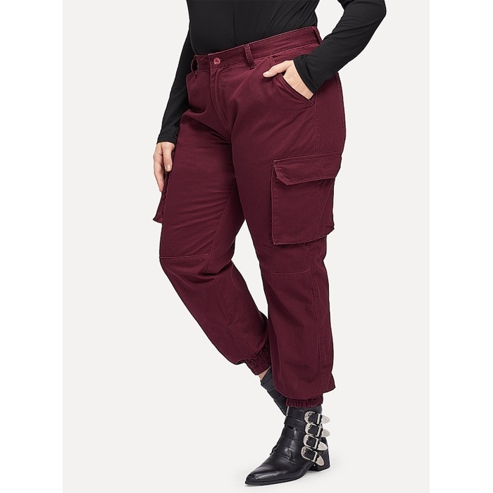 

Fashion Women Large Size Casual Pants (Color:Wine Red Size:XL)
