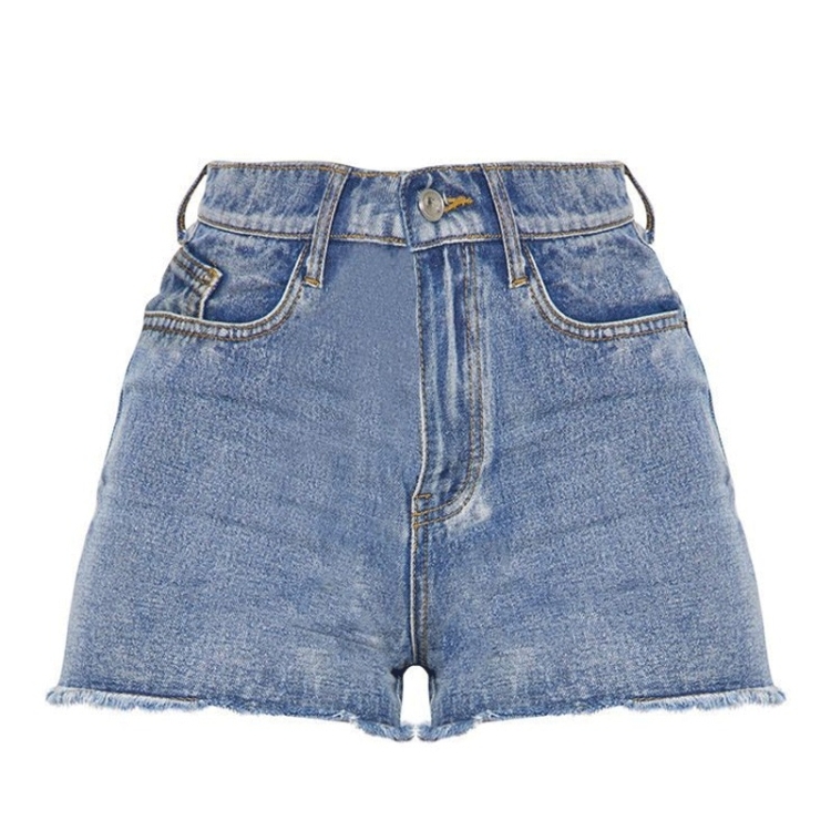 

High Waist Stretch Denim Shorts (Color:Blue Size:S)