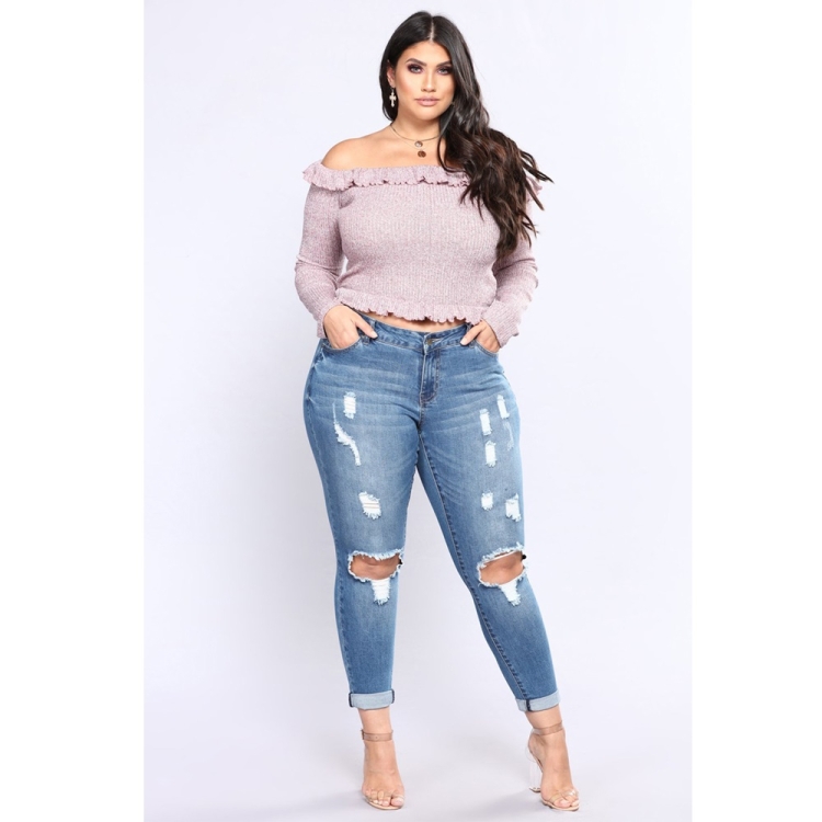 

Plus Sized Stretch Holes Jeans (Color:Blue Size:6XL)