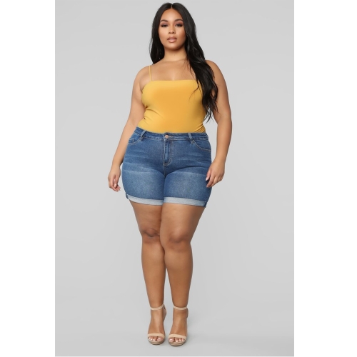 

Plus Sized Fashion Stretch Denim Shorts (Color:Blue Size:3XL)