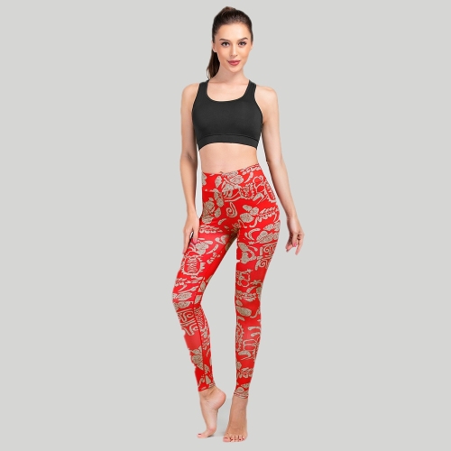 

Women Digital Print High Waist Yoga Pants (Color:Red Size:S)