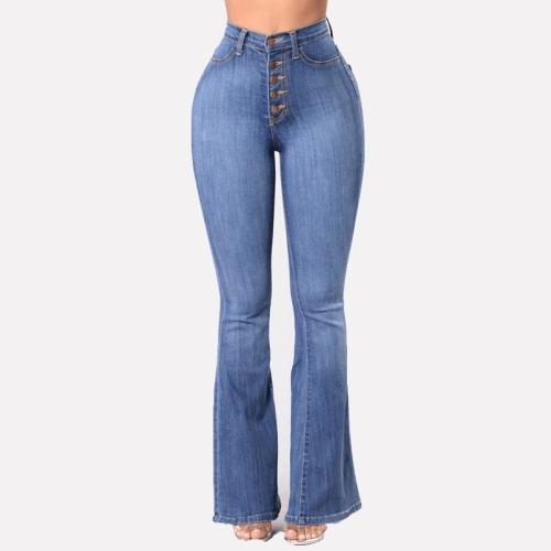 

Slim-fit High-waisted Buttocks Denim Flared Pants (Color:Baby Blue Size:S)