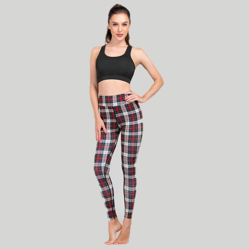 

Women Plaid High Waist Yoga Pants (Color:Red Size:L)